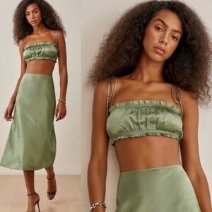 REFORMATION NICKY SILK TOP IN ARTICHOKE